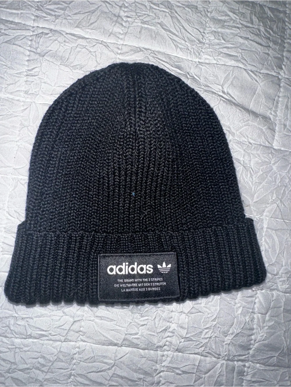 adidas Black Ribbed Cuffed Beanie with Logo Patch